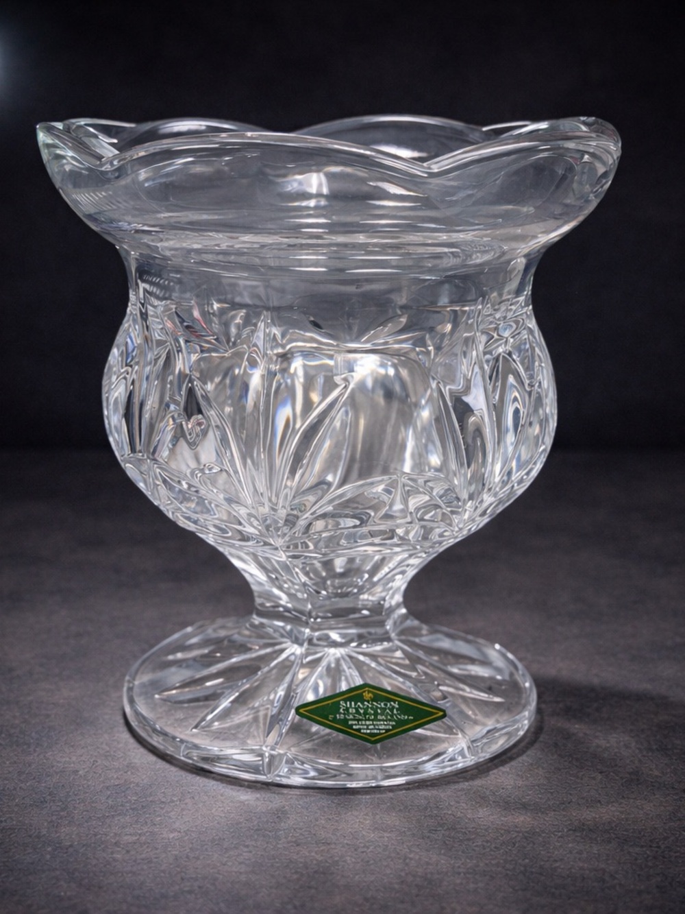 Shannon Crystal Pedestal Bowl 24% Lead Cut Glass Scalloped Vintage